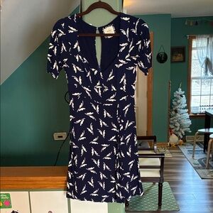 Maeve Dark Blue Dress with White Leaf Pattern